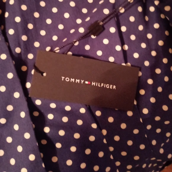 NWT Tommy Hilfiger Navy Polka Dot Belted Shirt Dress Size 10 - Picture 2 of 7